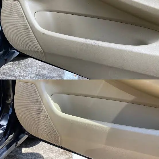 Door panel trim before and after cleaning and conditioning