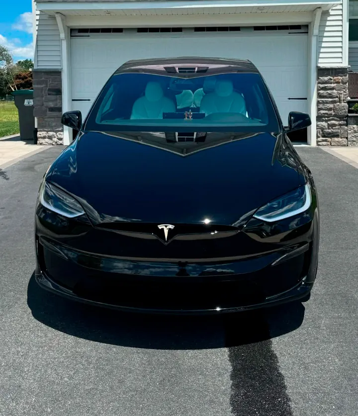 Black Tesla with a deep gloss finish after mobile detailing in Chattanooga, TN